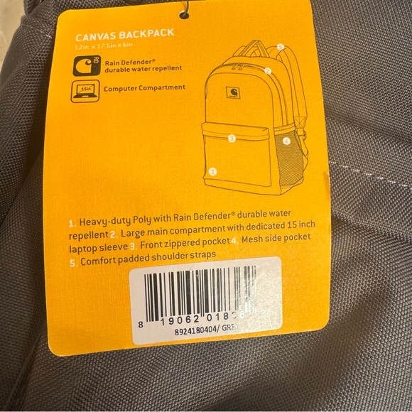 Carhartt canvas classic laptop gray zip travel work backpack - Picture 5 of 5
